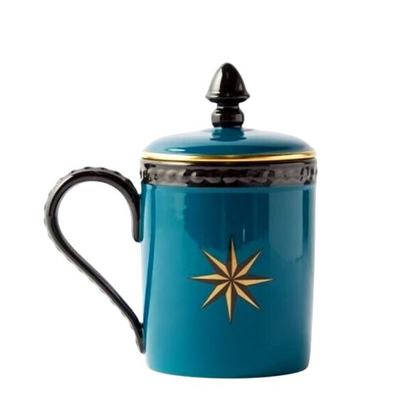 GUCCI XXV Animalium Print Mug Porcelain Butterfly with Lid Blue Black Gold NEW - Picture 5 of 16